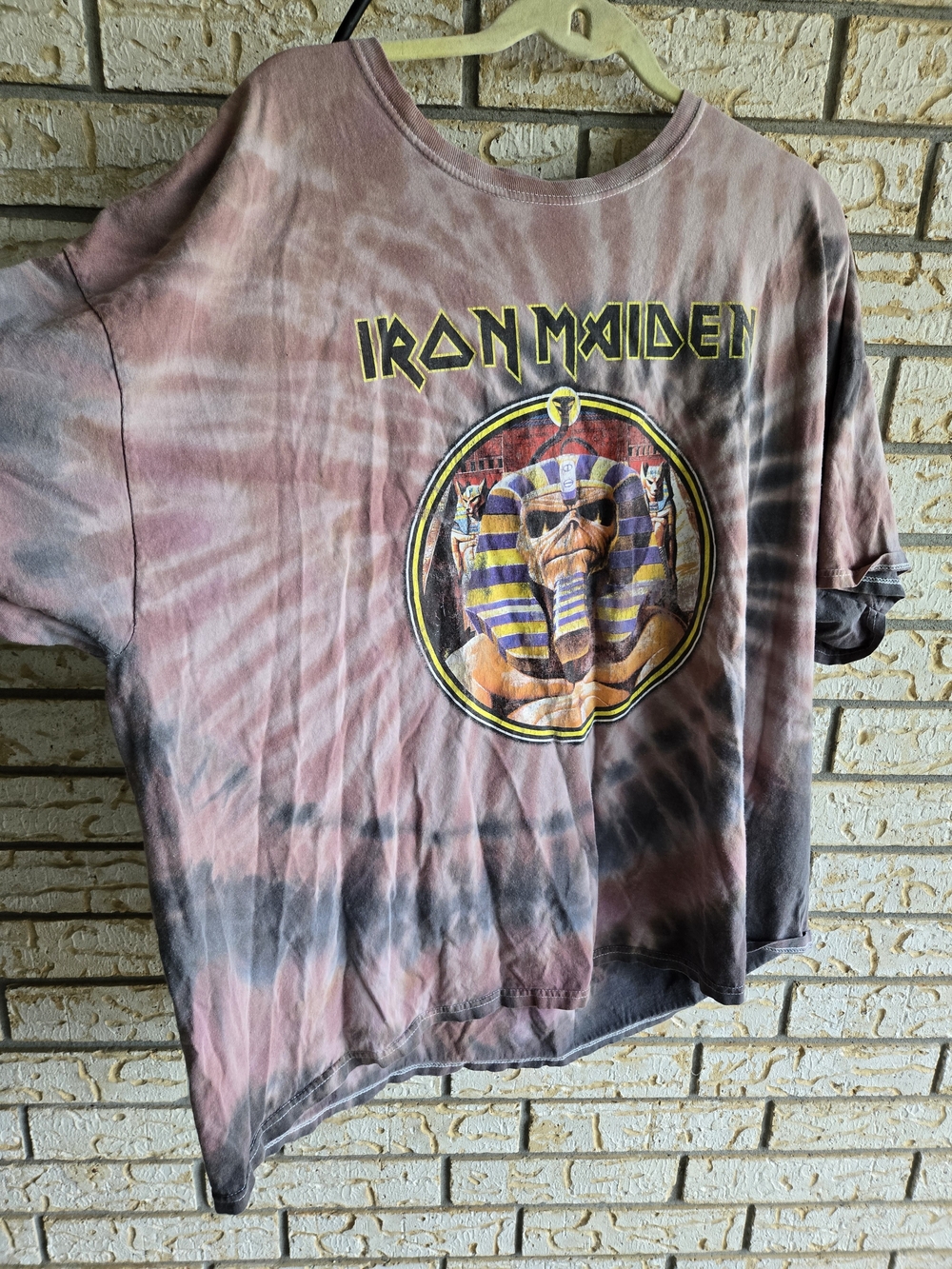 Vintage Pink & Brown Tie-Dye Graphic Tee (IRON.MAIDEN